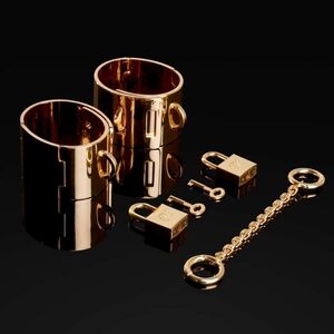 Gold Lock and Chain Bracelet Set